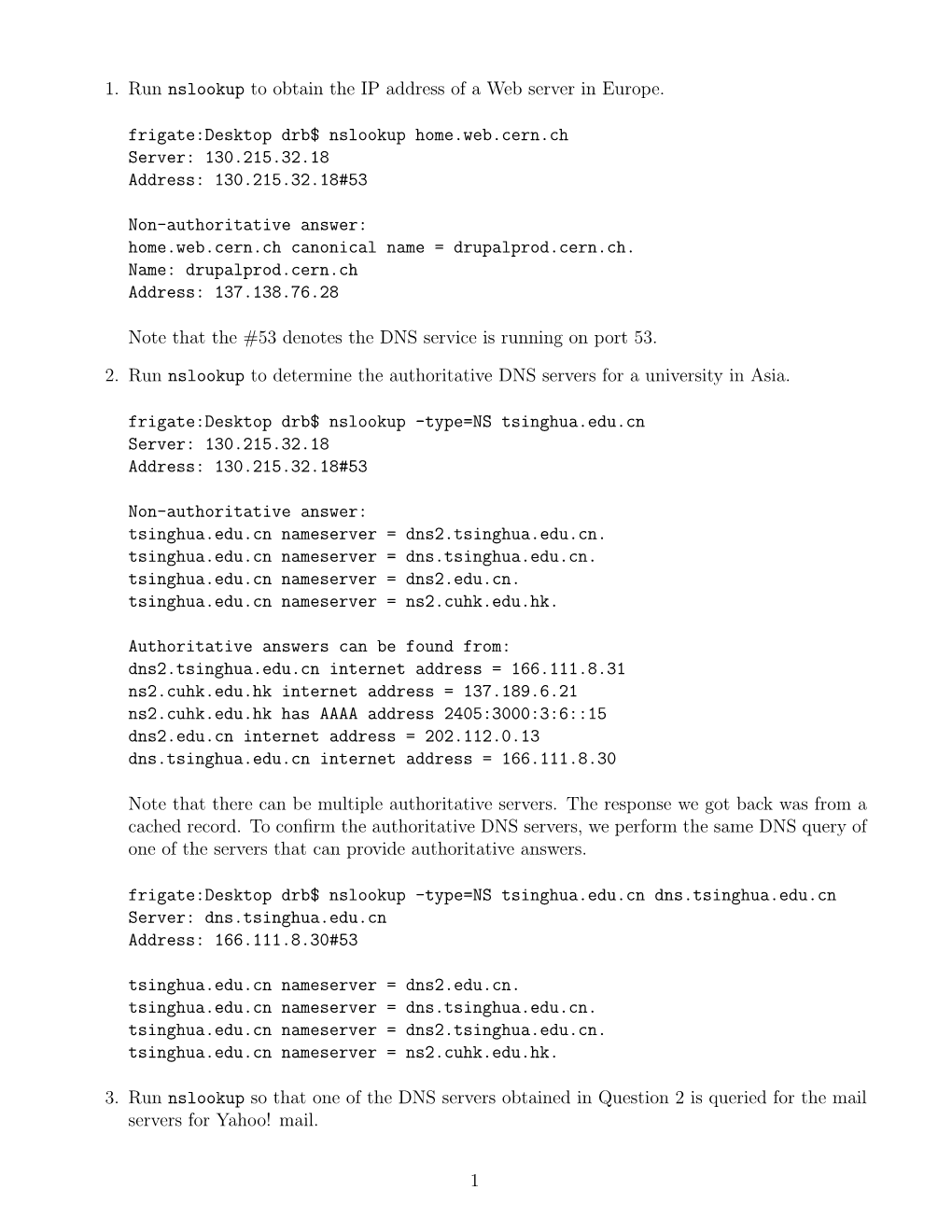 1. Run Nslookup to Obtain the IP Address of a Web Server in Europe