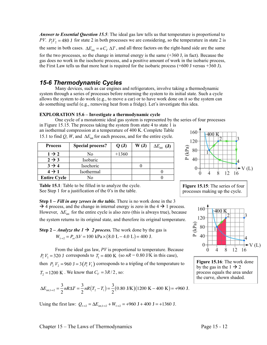 Section 15-6: Thermodynamic Cycles