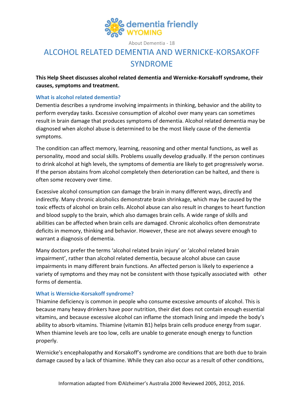 Alcohol Related Dementia and Wernicke-Korsakoff Syndrome