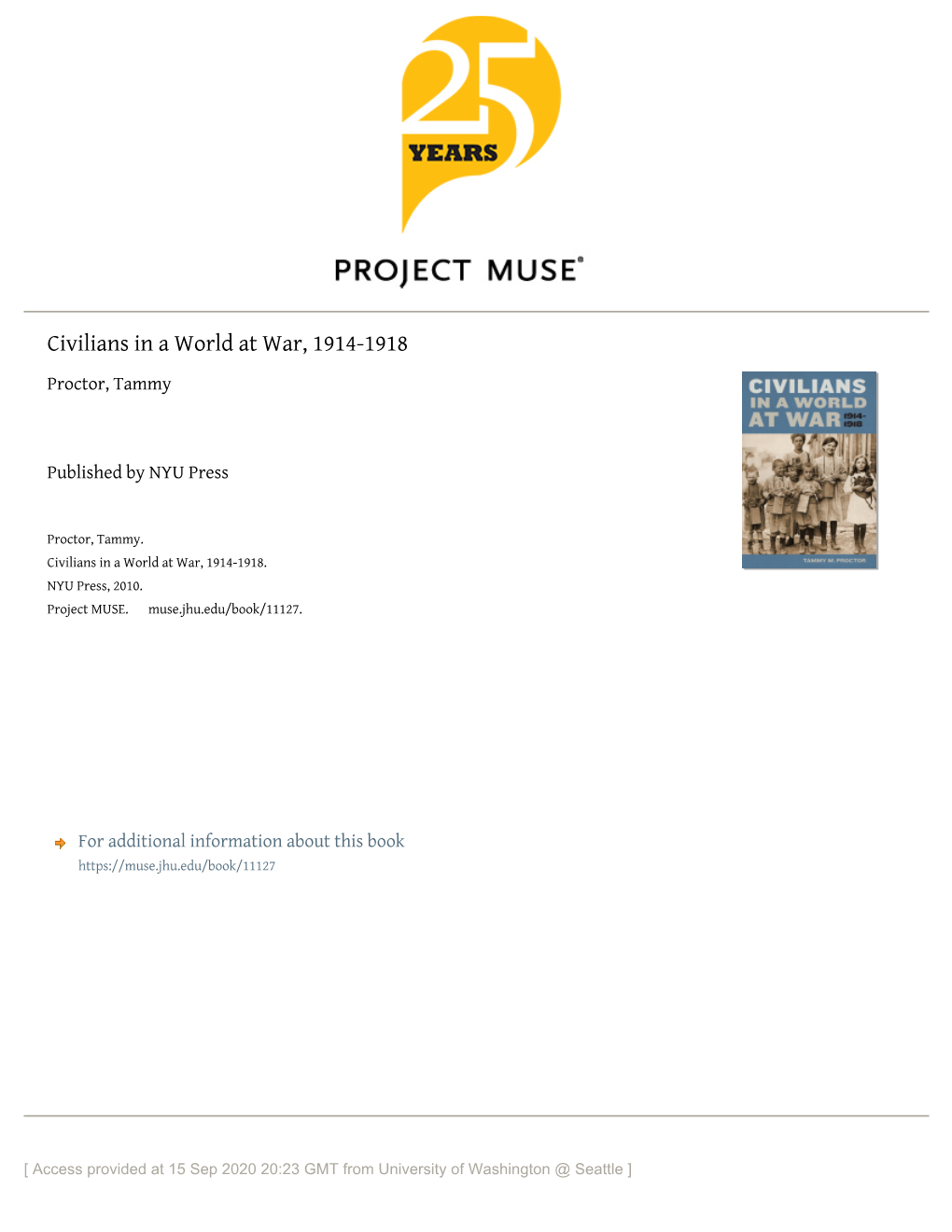 Civilians in a World at War, 1914-1918 Proctor, Tammy