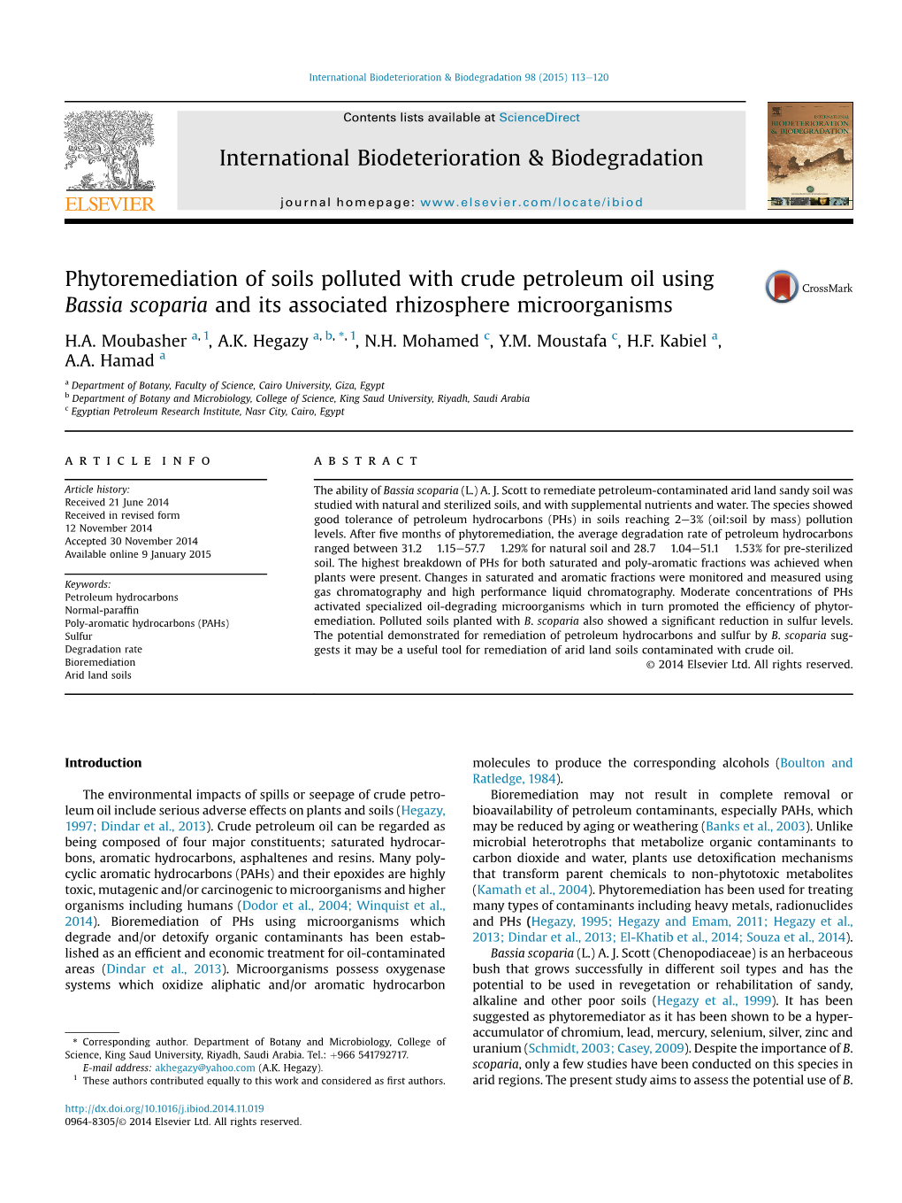 Phytoremediation of Soils Polluted with Crude Petroleum Oil Using Bassia Scoparia and Its Associated Rhizosphere Microorganisms