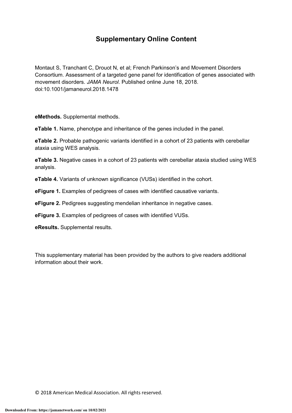 Assessment of a Targeted Gene Panel for Identification of Genes Associated with Movement Disorders