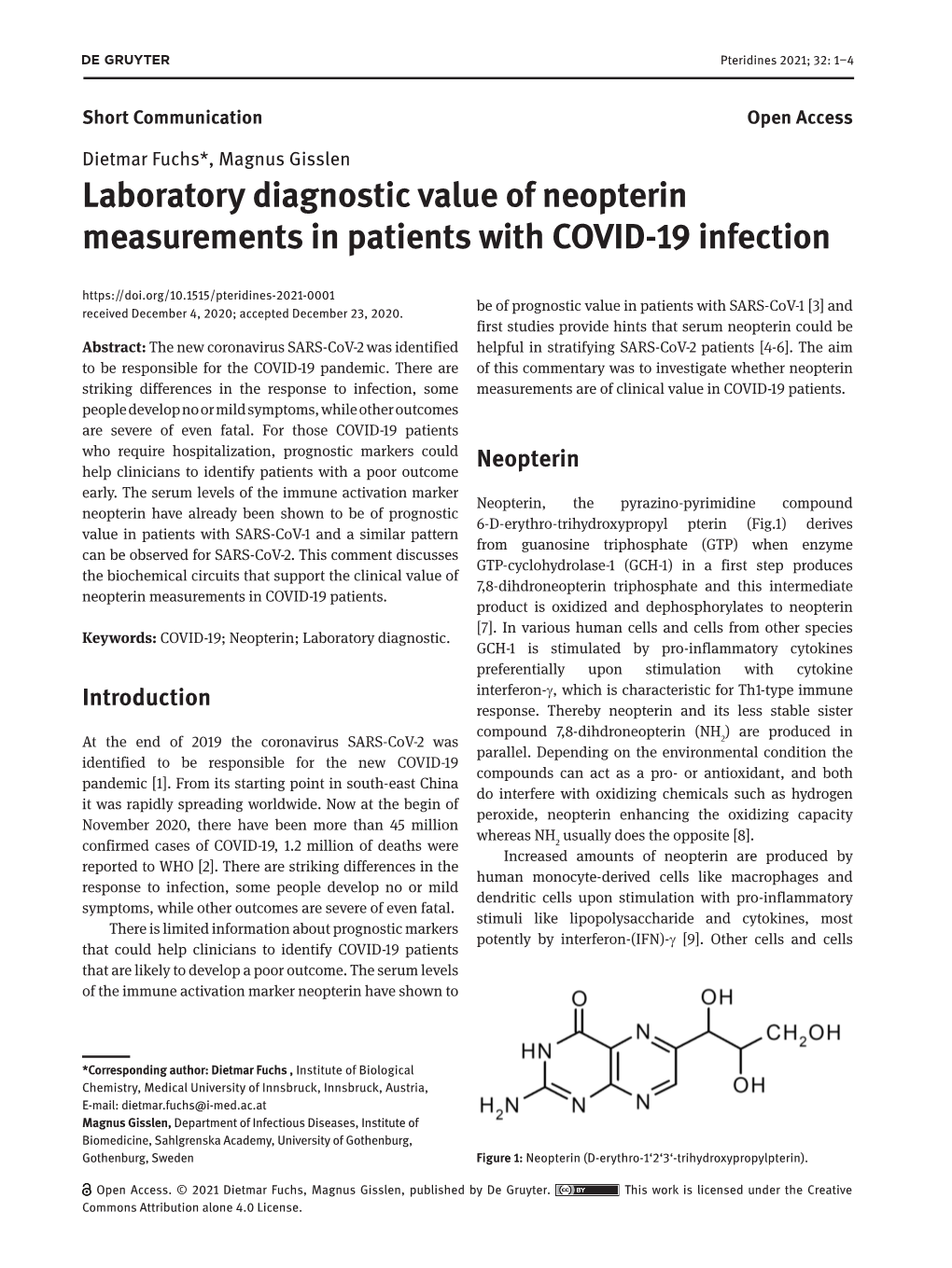 Laboratory Diagnostic Value of Neopterin Measurements in Patients