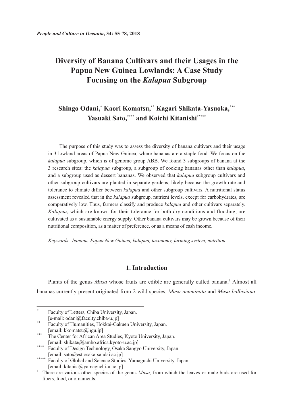 Diversity of Banana Cultivars and Their Usages in the Papua New Guinea Lowlands: a Case Study Focusing on the Kalapua Subgroup