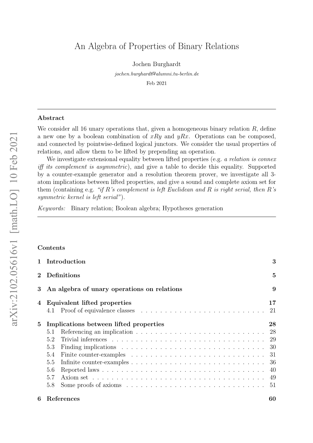 An Algebra of Properties of Binary Relations