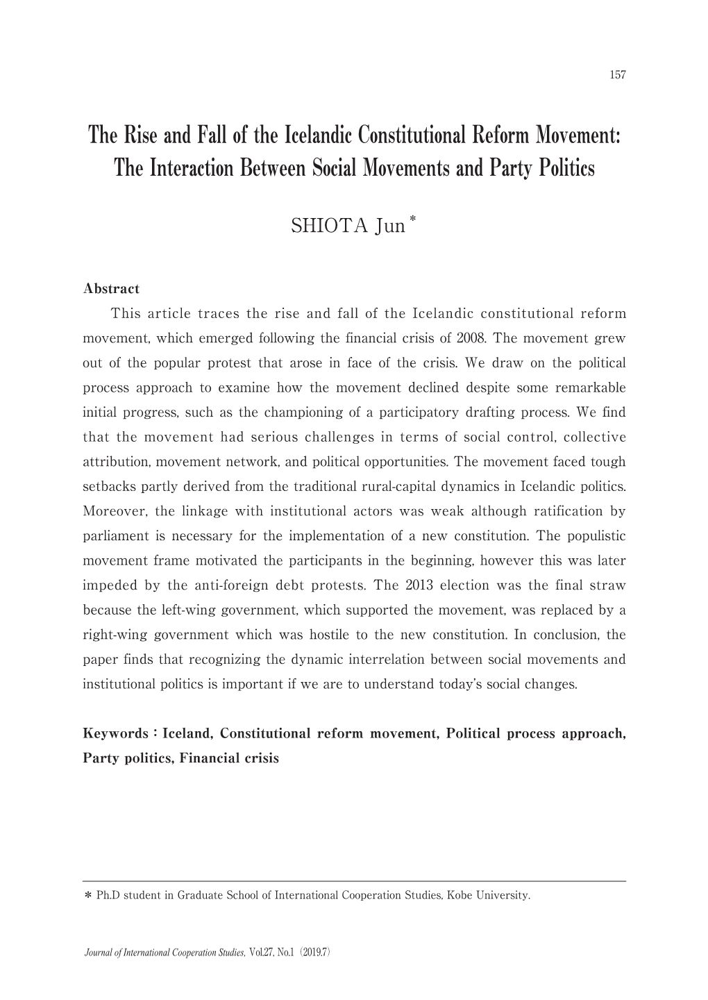 The Rise and Fall of the Icelandic Constitutional Reform Movement: the Interaction Between Social Movements and Party Politics