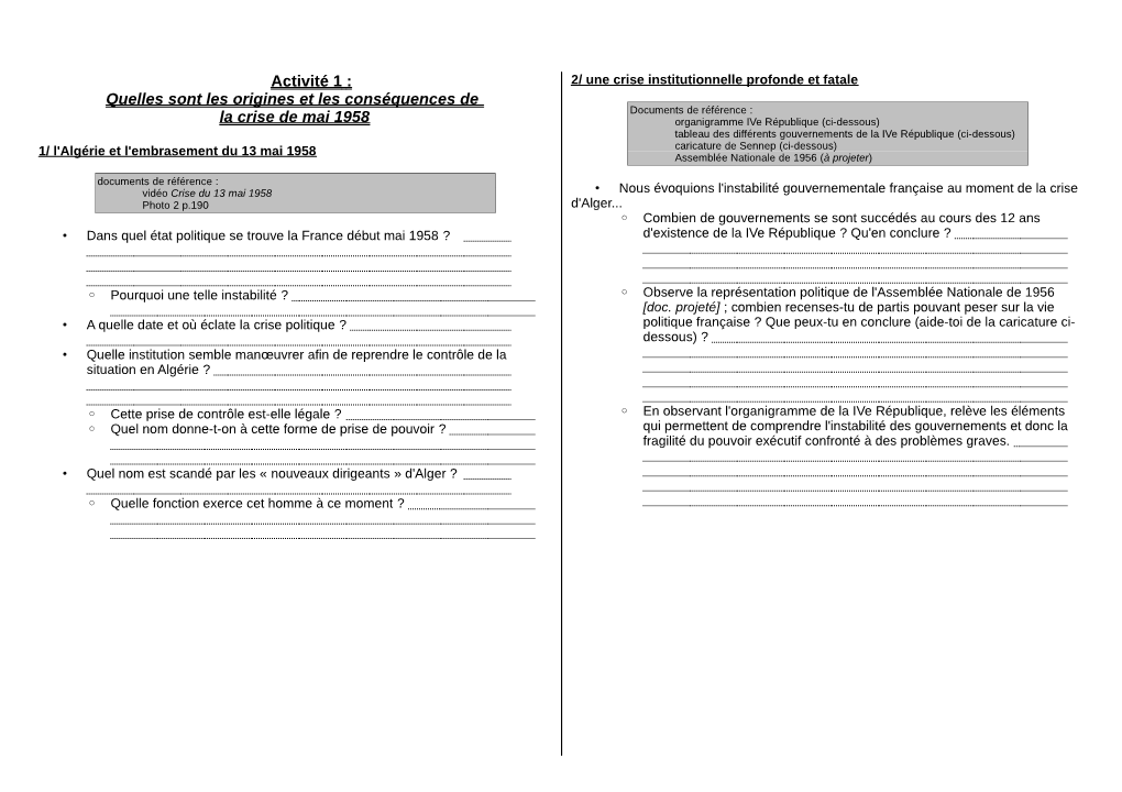 Activité 1 : Quelles Sont Les Origines Et Les Conséquences De La Crise De