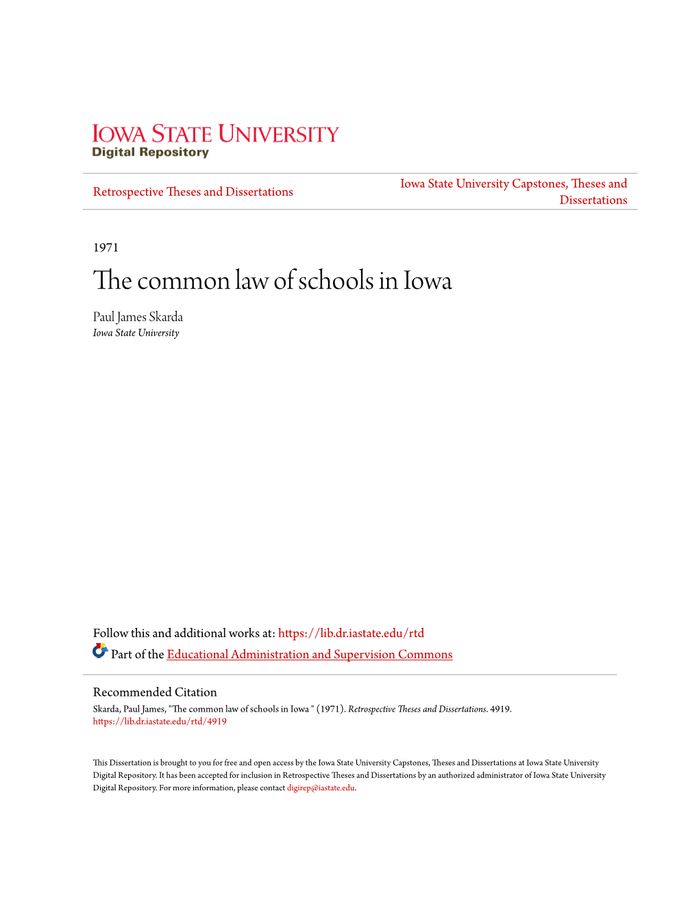 The Common Law of Schools in Iowa