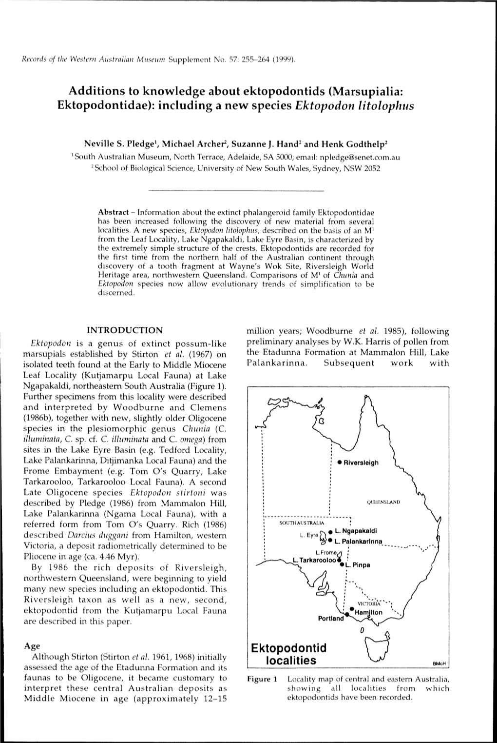 Marsupialia: Ektopodontidae): Including a New Species Ektopodon Litolophus