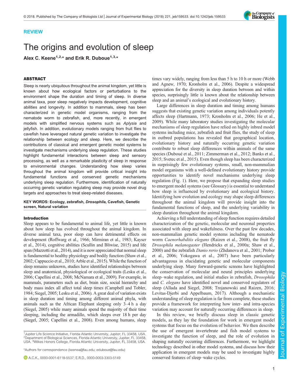 The Origins and Evolution of Sleep Alex C