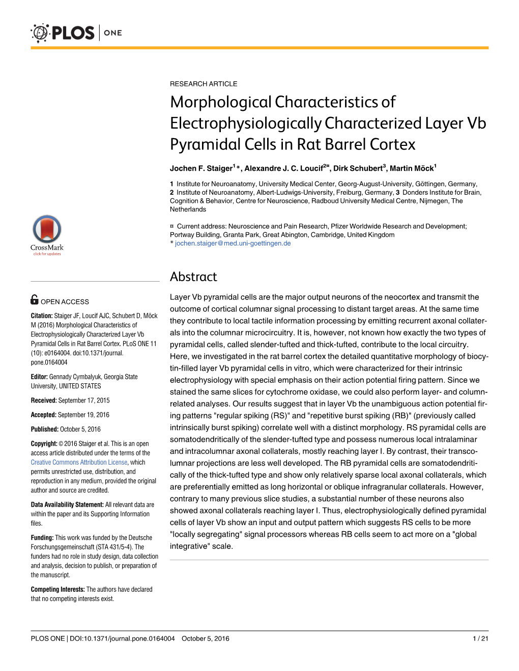 Morphological Characteristics of Electrophysiologically Characterized Layer Vb Pyramidal Cells in Rat Barrel Cortex