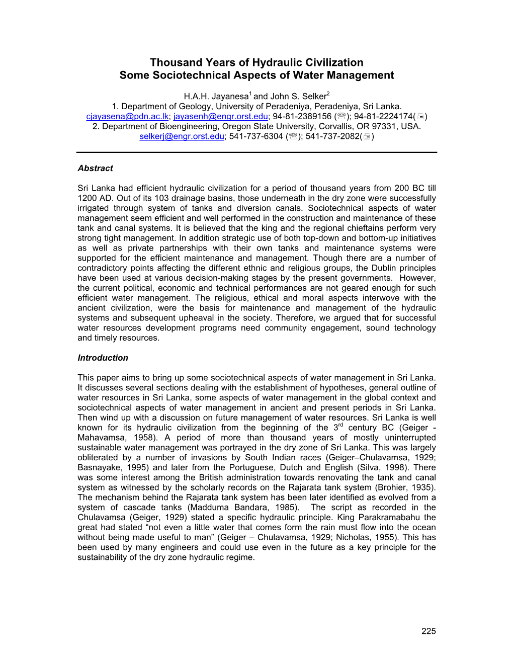 Thousand Years of Hydraulic Civilization Some Sociotechnical Aspects of Water Management