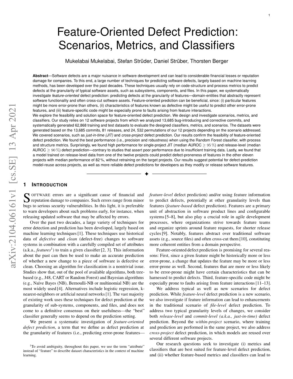 Feature-Oriented Defect Prediction: Scenarios, Metrics, and Classiﬁers