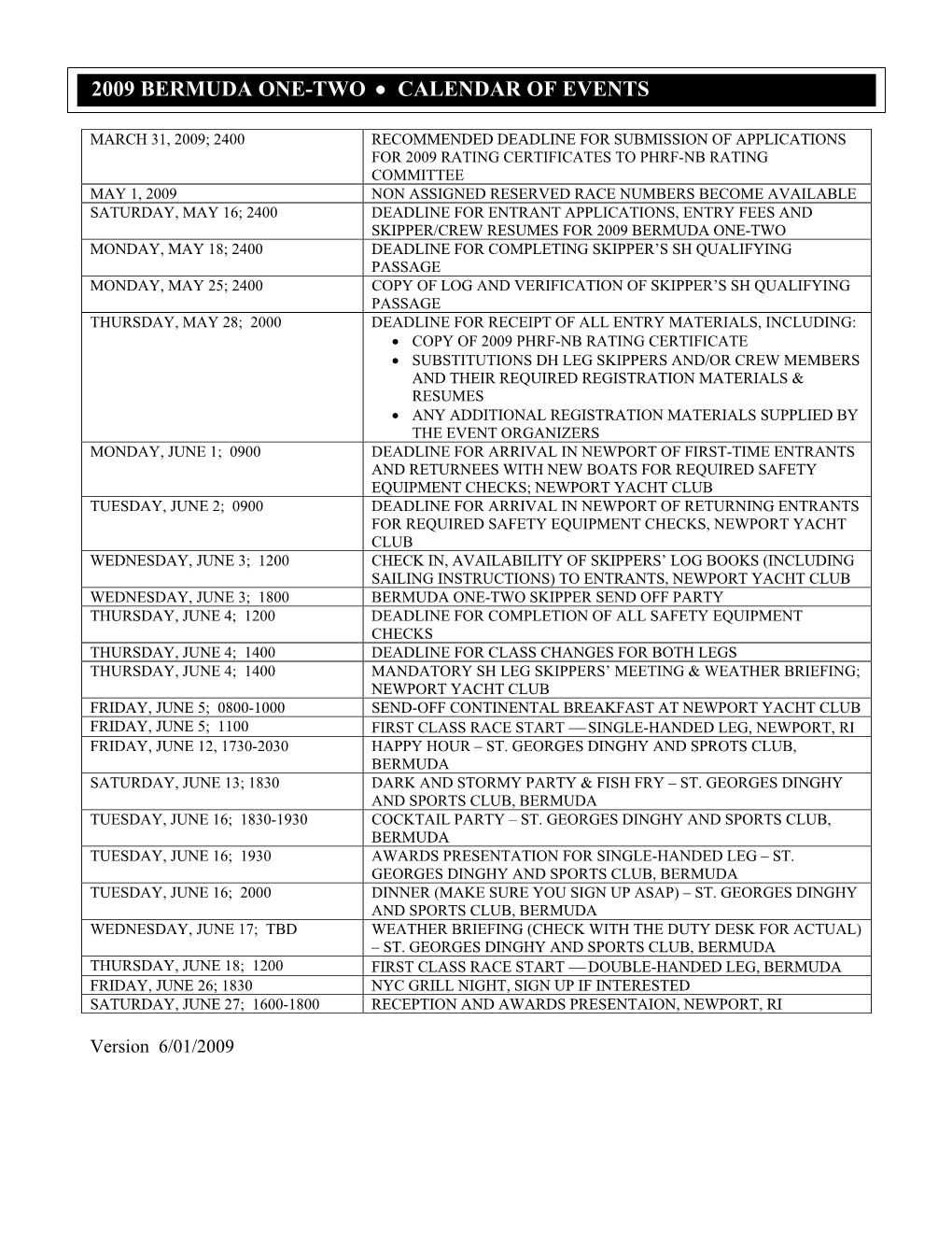 Calendar of Events for 2005 Bermuda