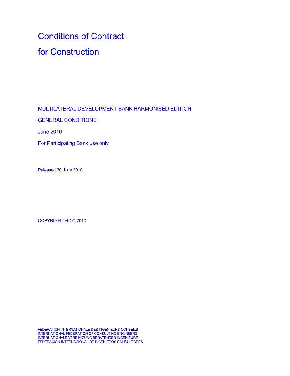 Conditions of Contract for Construction