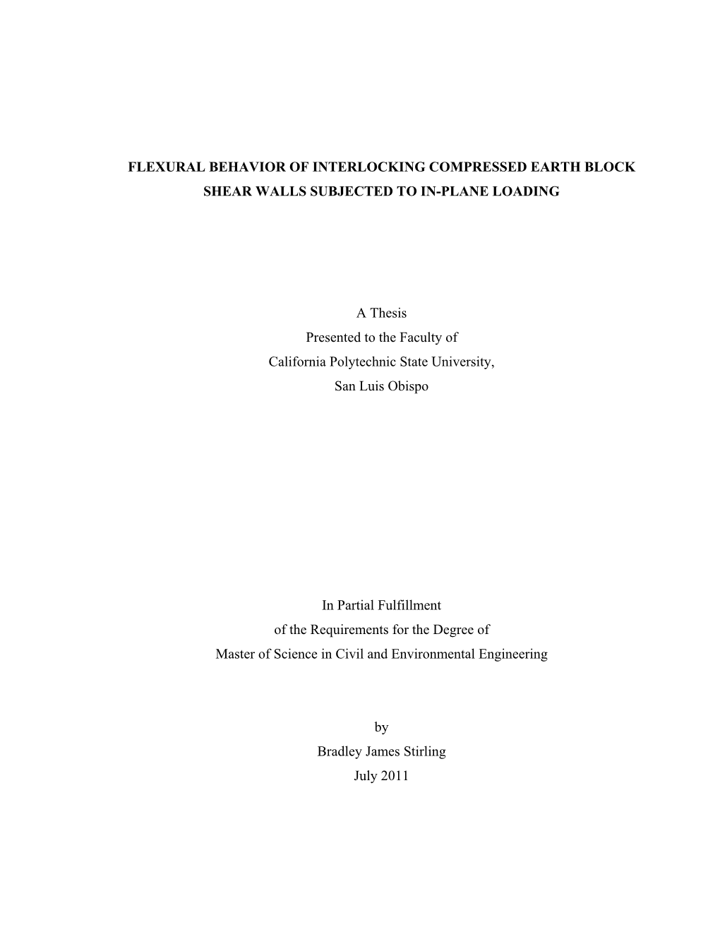 Flexural Behavior of Interlocking Compressed Earth Block Shear Walls Subjected to In-Plane Loading