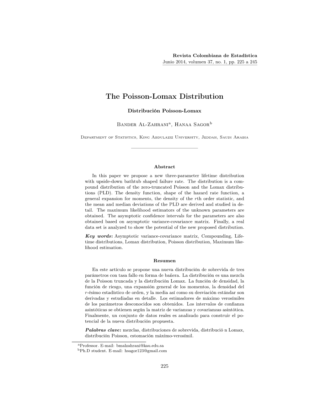 The Poisson-Lomax Distribution