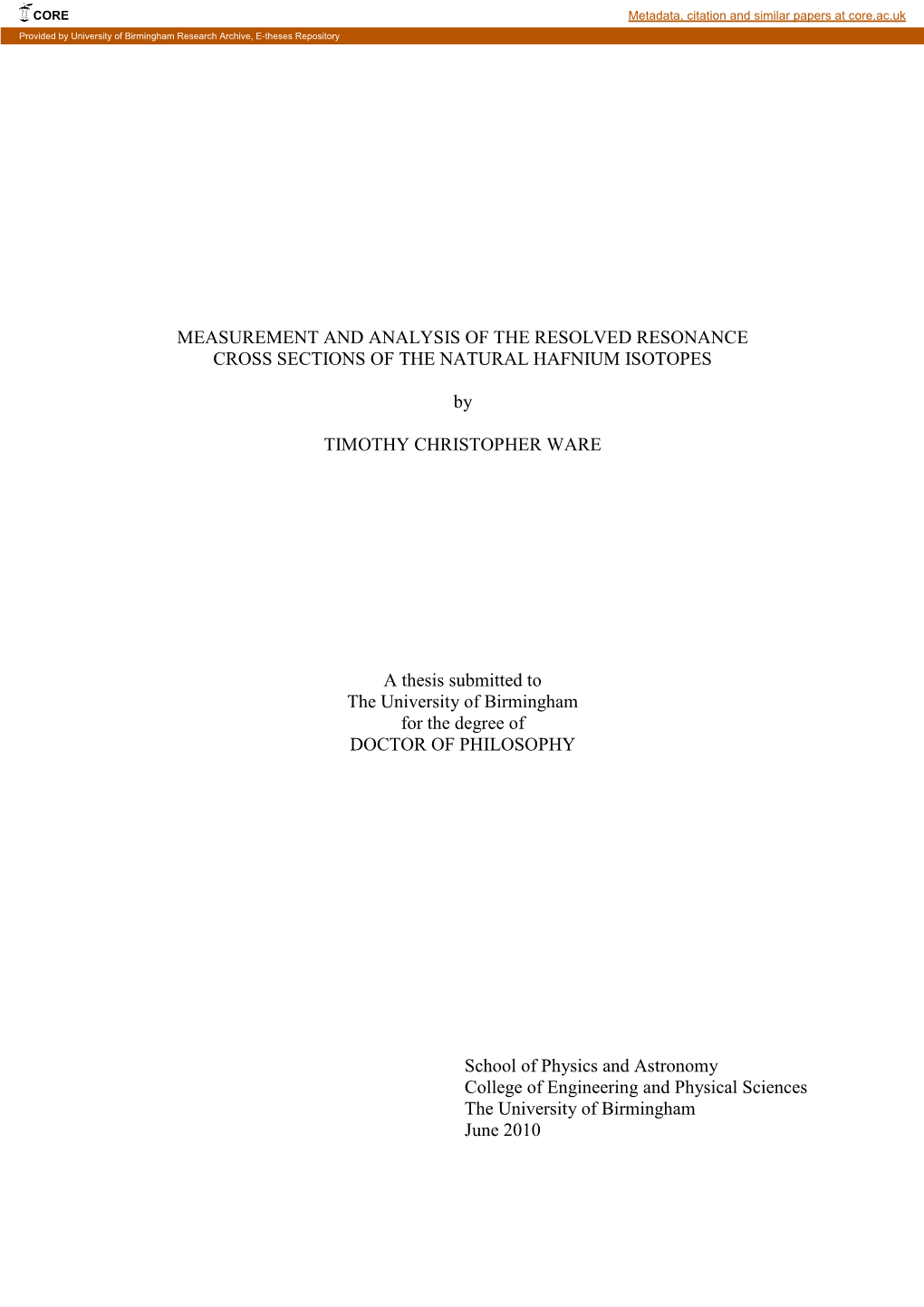 Measurement and Analysis of the Resolved Resonance Cross Sections of the Natural Hafnium Isotopes