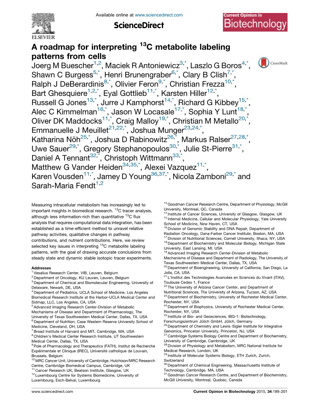 A Roadmap for Interpreting 13C Metabolite Labeling Patterns from Cells