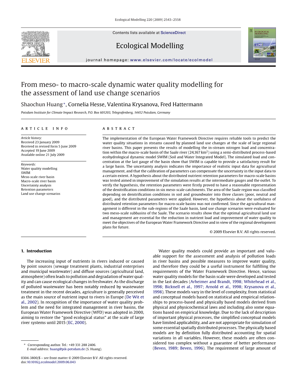 Huang from Meso to Macro Scale Dynamic Water Quality Modelling.Pdf