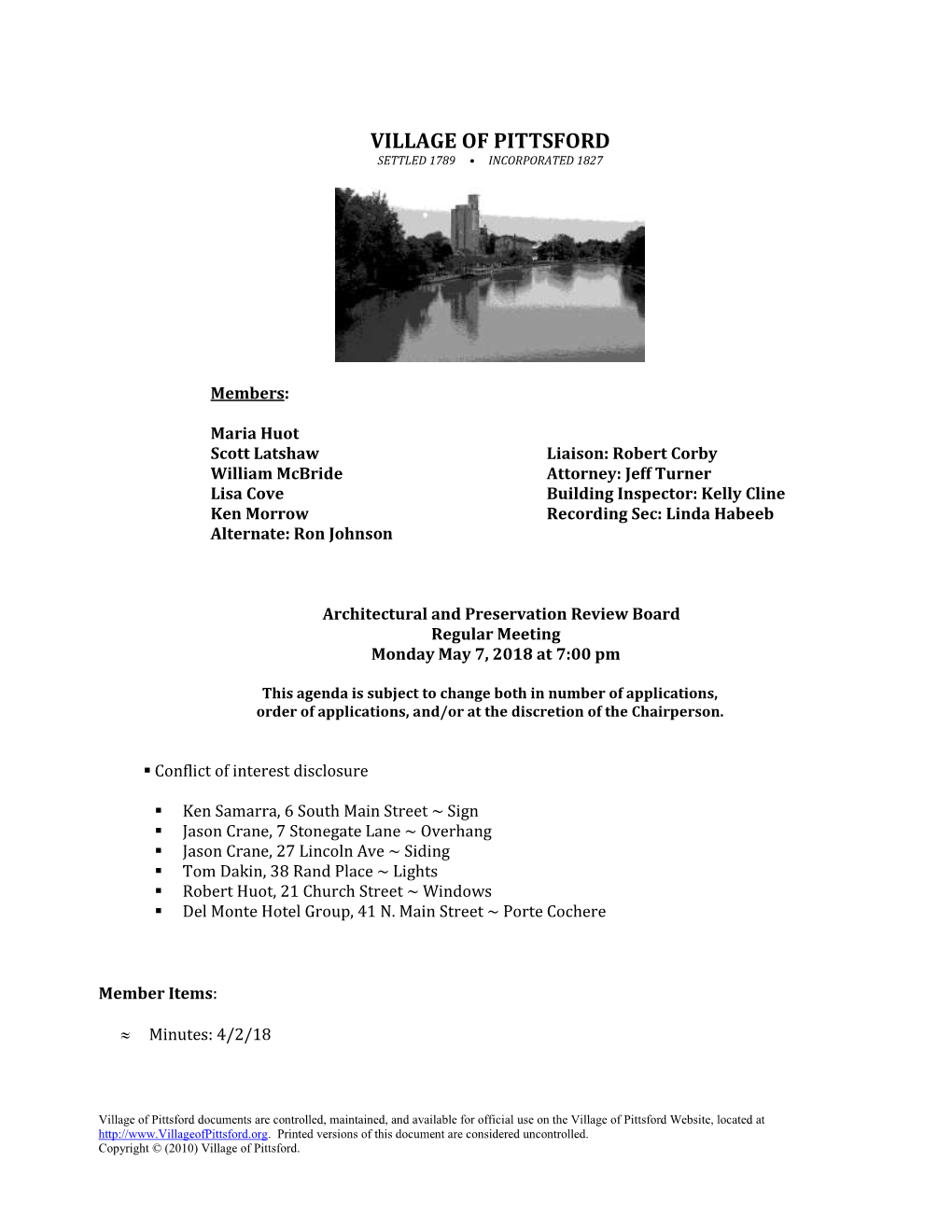 Village of Pittsford Settled 1789 • Incorporated 1827