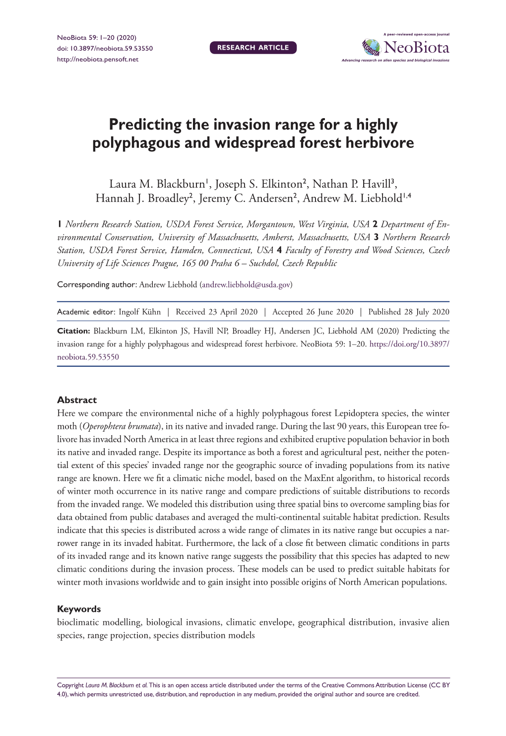 ﻿Predicting the Invasion Range for a Highly Polyphagous And