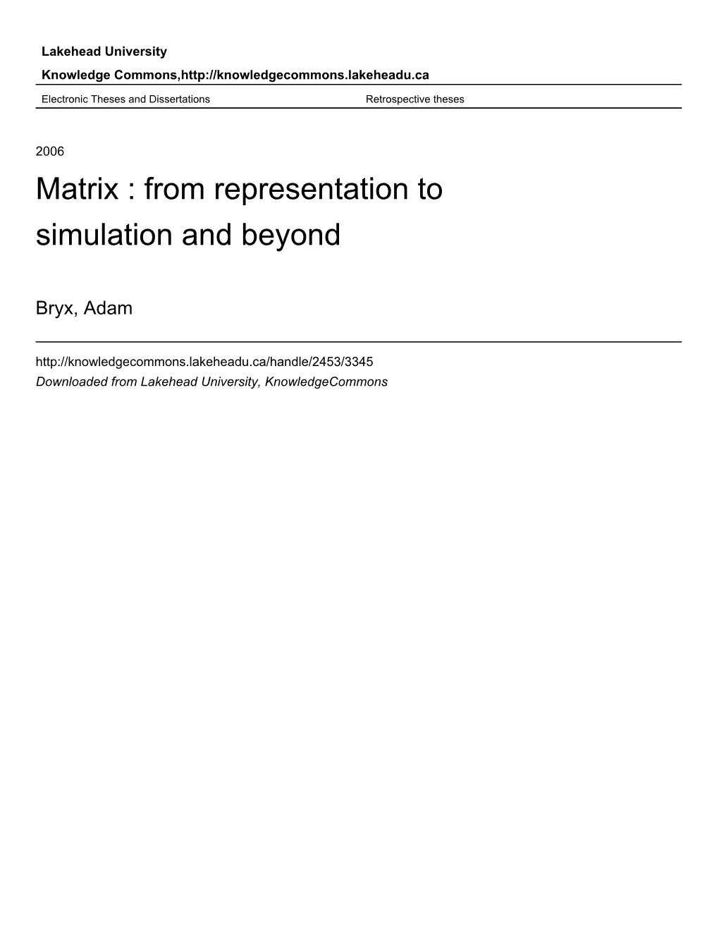 Matrix : from Representation to Simulation and Beyond