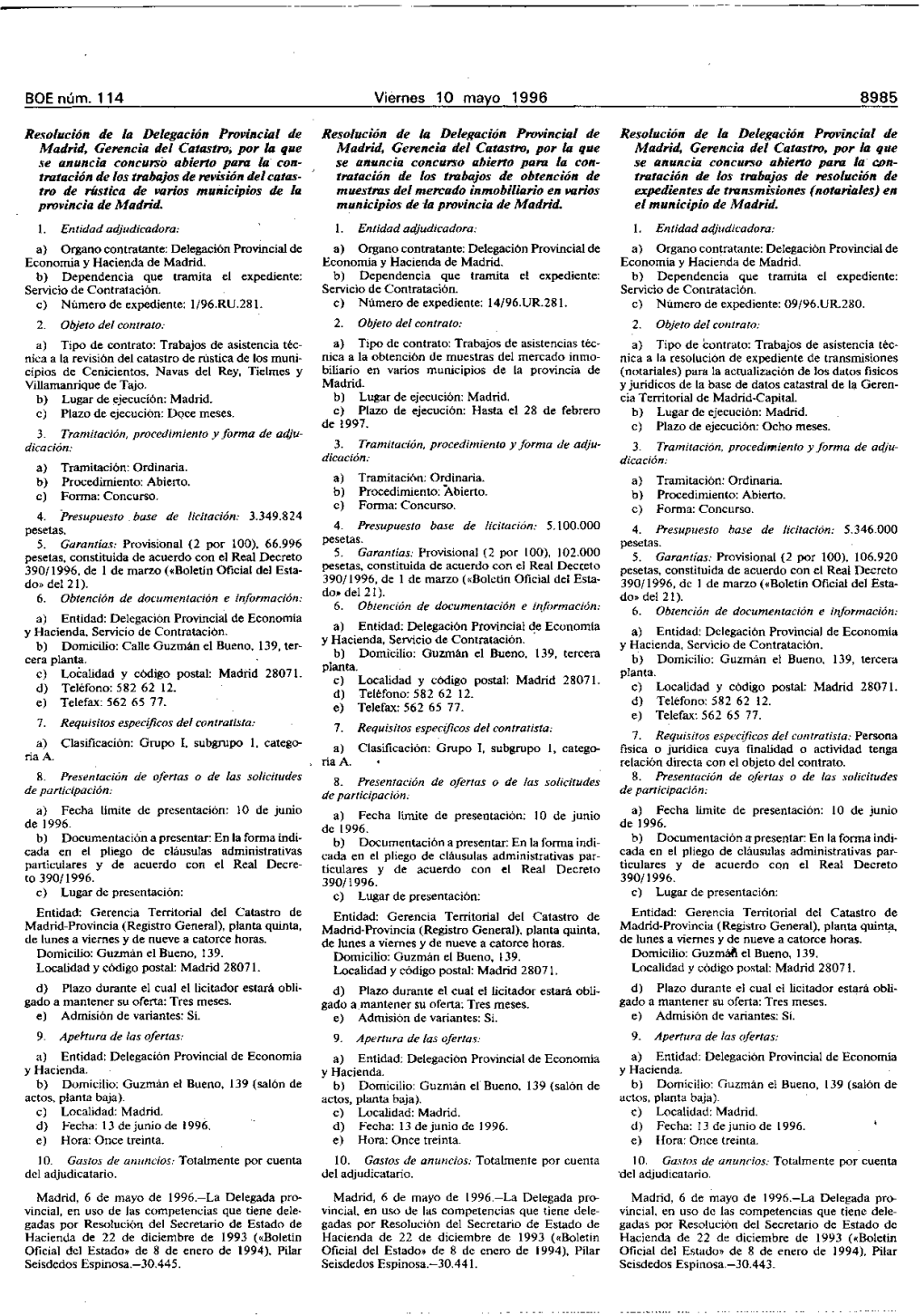 BOE Núm. 114 Resolución De La Delegación. Provincial De Madrid