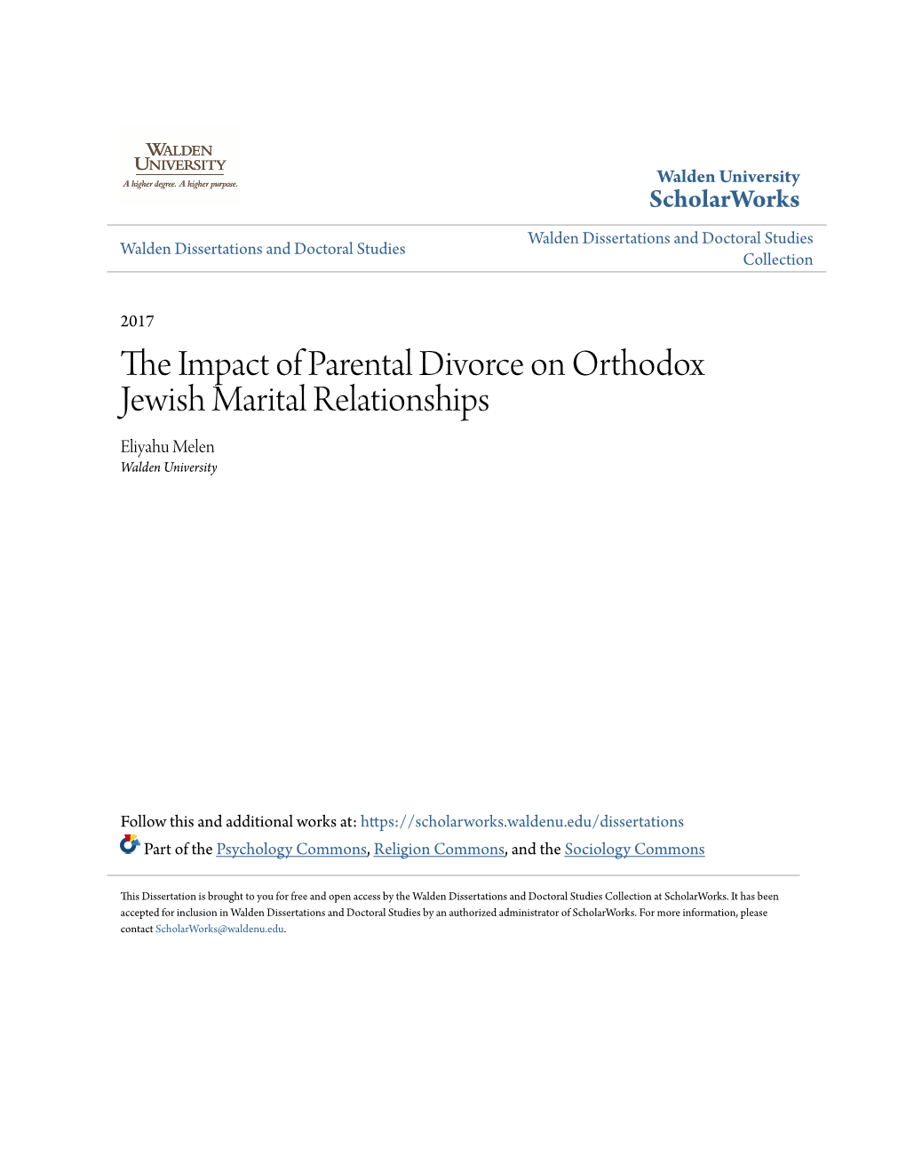 The Impact of Parental Divorce on Orthodox Jewish Marital Relationships