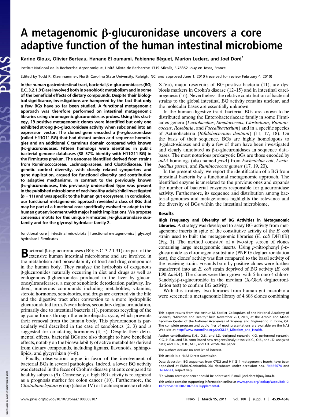 A Metagenomic Β-Glucuronidase Uncovers a Core Adaptive Function of the Human Intestinal Microbiome