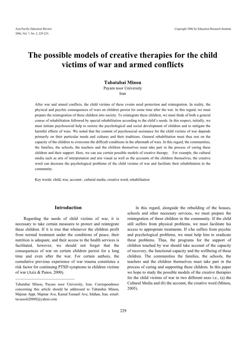 Title: the Possible Models of Creative Therapies for the Child Victims of War