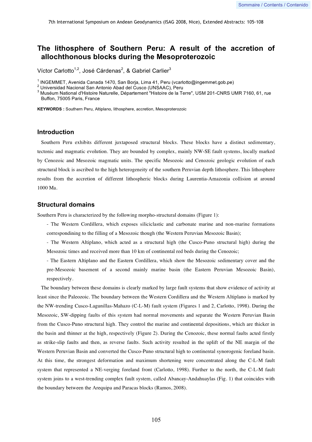 The Lithosphere of Southern Peru: a Result of the Accretion of Allochthonous Blocks During the Mesoproterozoic