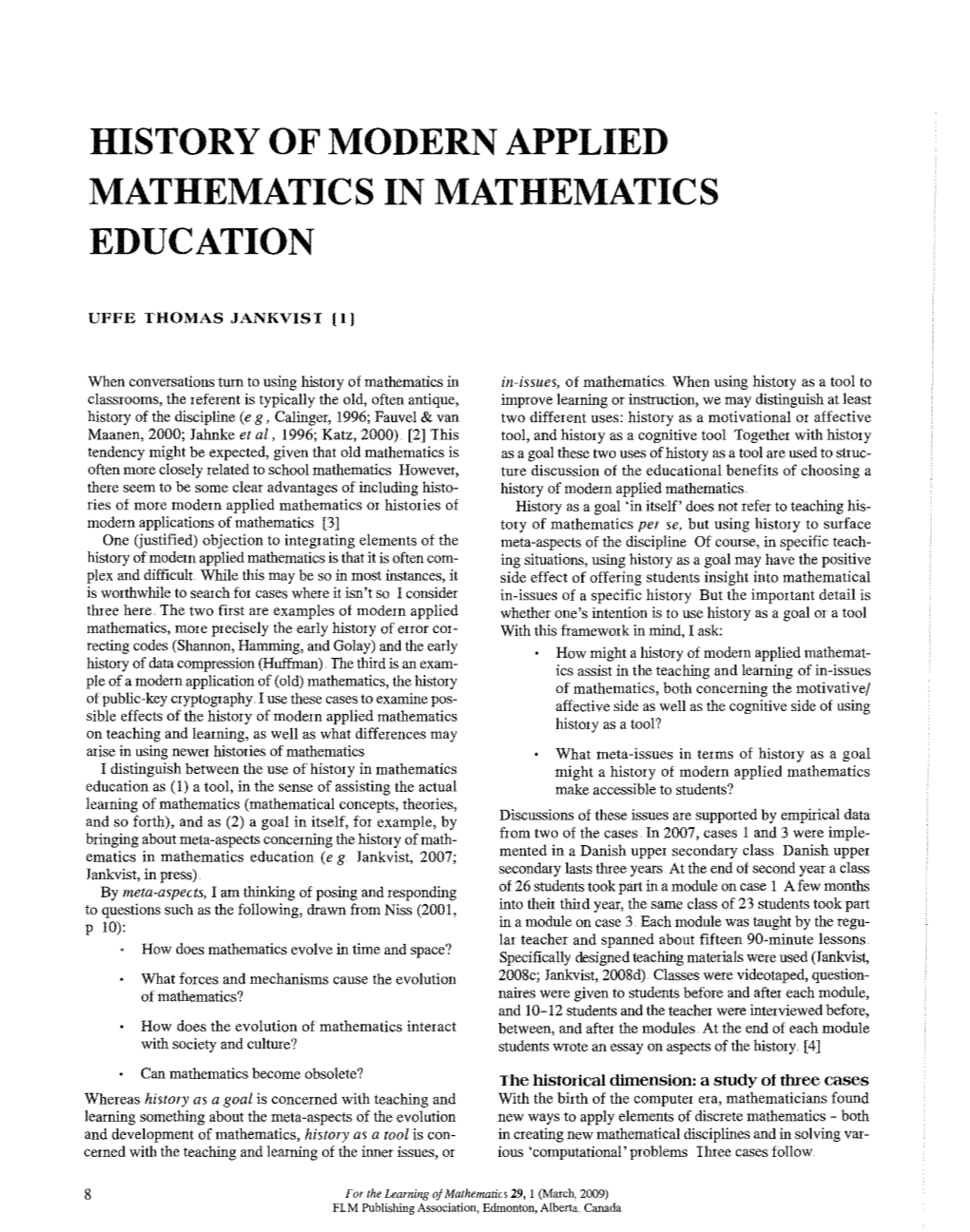 History of Modern Applied Mathematics in Mathematics Education
