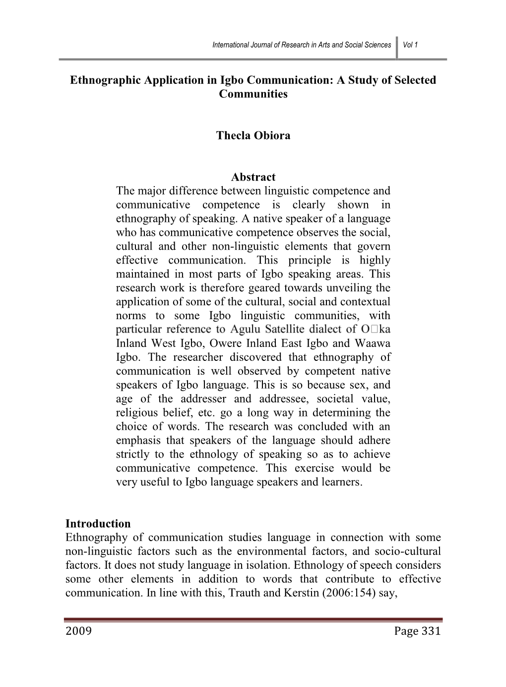 International Journal of Research in Arts and Social Sciences Vol 1