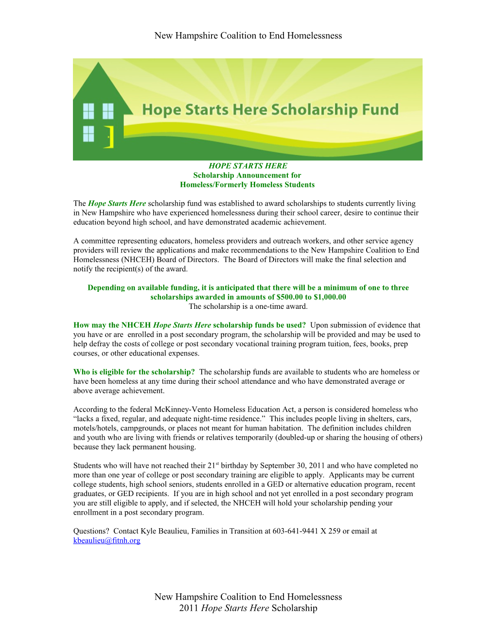 The Hope Starts Here Education Fund for Students Experiencing Homelessness