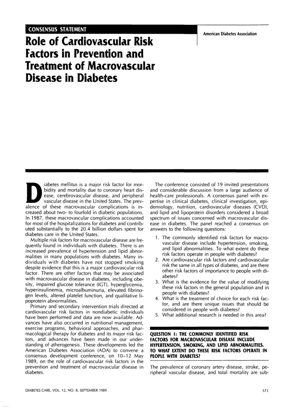 Role of Cardiovascular Risk Factors in Prevention and Treatment of Macrovascular Disease in Diabetes