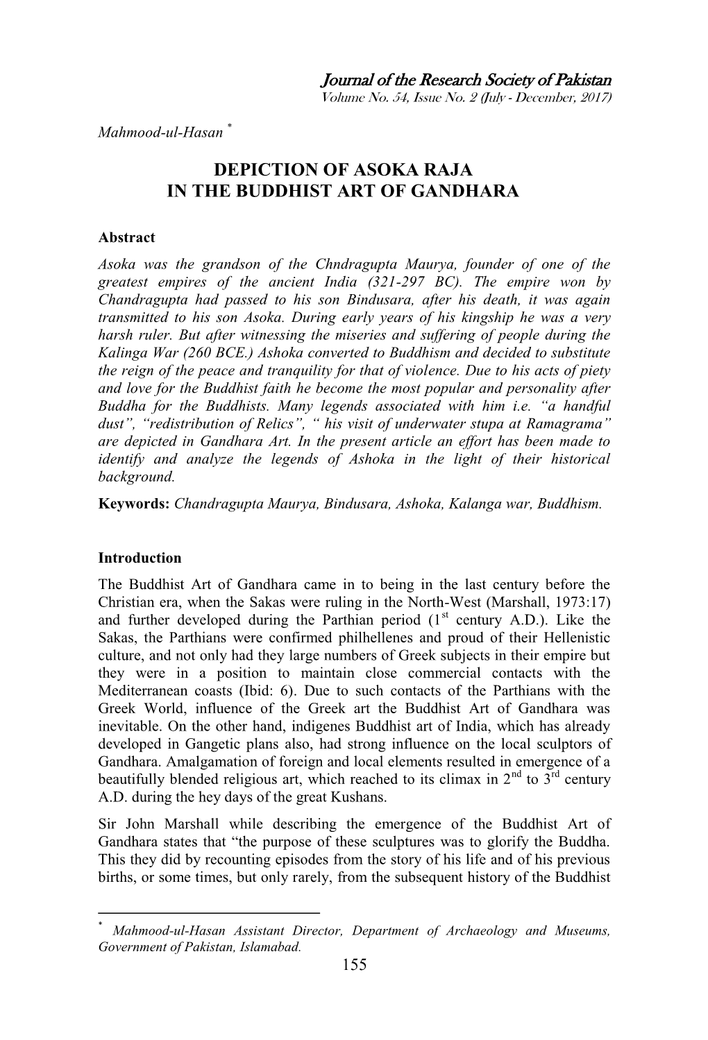 Depiction of Asoka Raja in the Buddhist Art of Gandhara