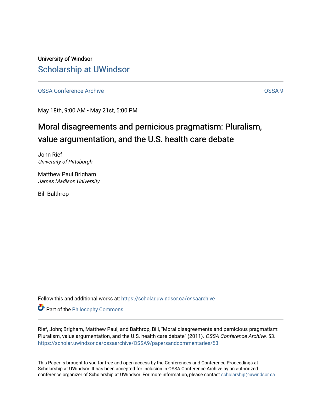 Moral Disagreements and Pernicious Pragmatism: Pluralism, Value Argumentation, and the U.S