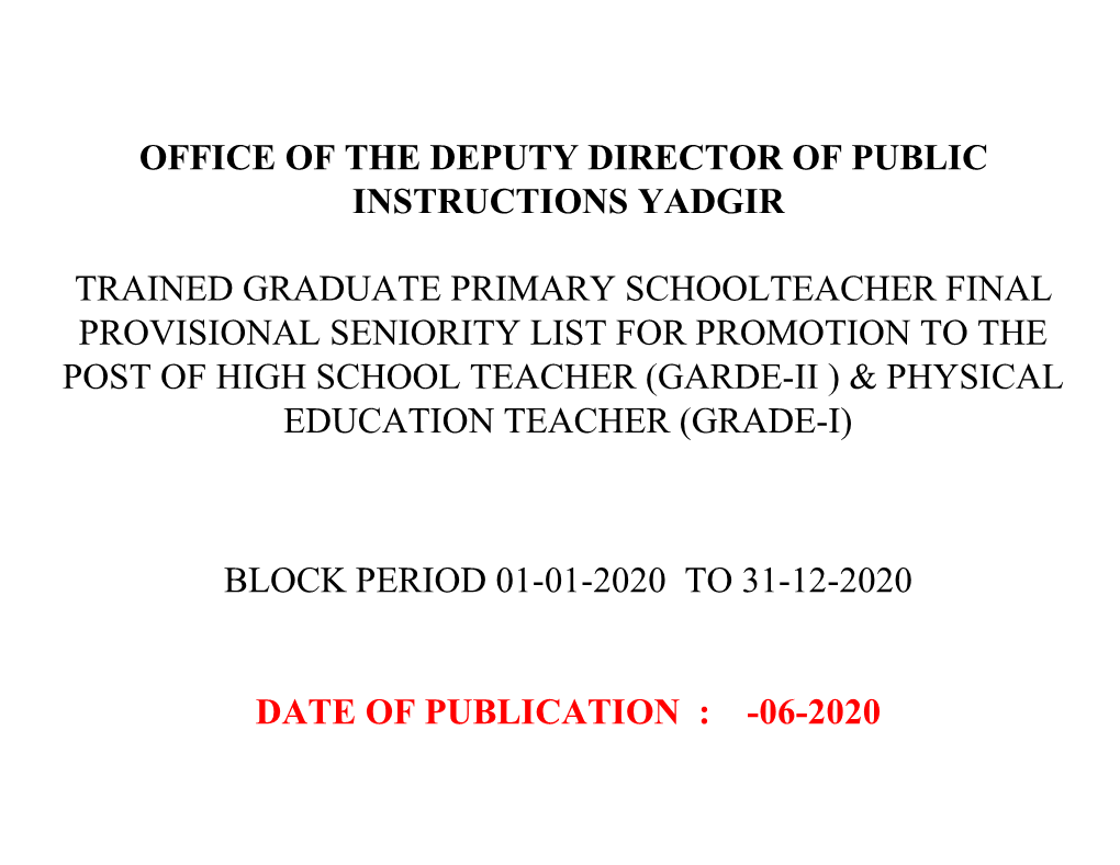 Office of the Deputy Director of Public Instructions Yadgir