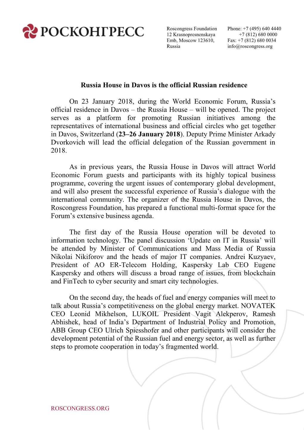 Russia House in Davos Is the Official Russian Residence on 23 January