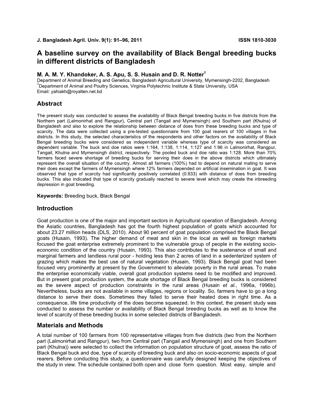 A Baseline Survey on the Availability of Black Bengal Breeding Bucks in Different Districts of Bangladesh