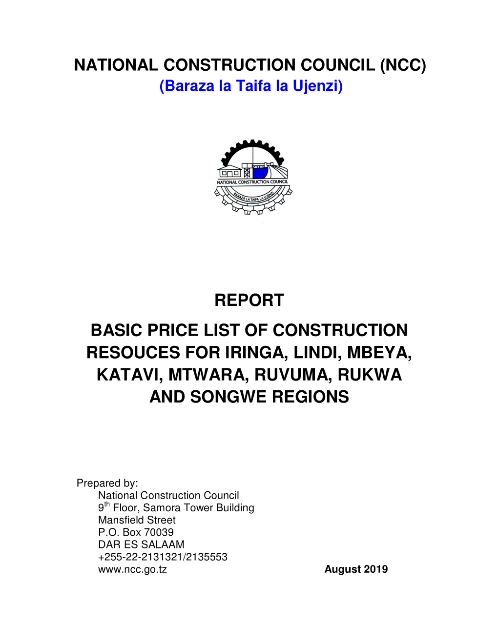 Report Basic Price List of Construction Resouces for Iringa, Lindi, Mbeya, Katavi, Mtwara, Ruvuma, Rukwa and Songwe Regions