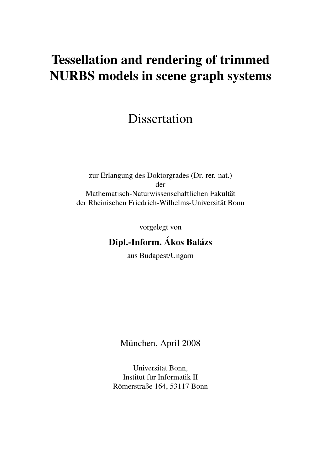 Tessellation and Rendering of Trimmed NURBS Models in Scene Graph Systems