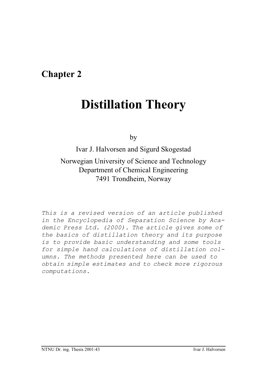 Distillation Theory