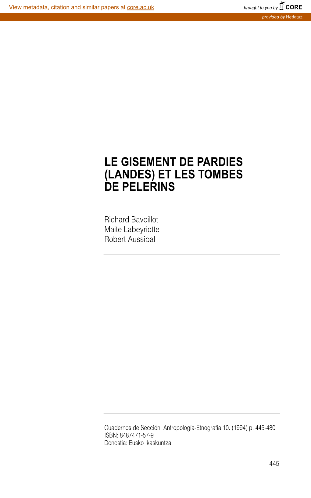 Le Gisement De Pardies (Landes) Et Les Tombes De Pelerins