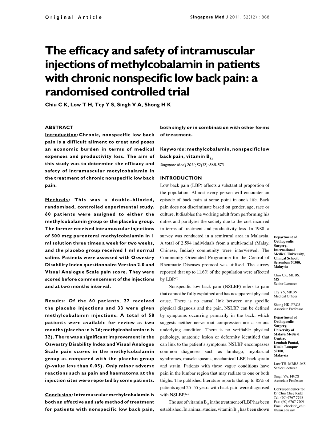 The Efficacy and Safety of Intramuscular Injections Of