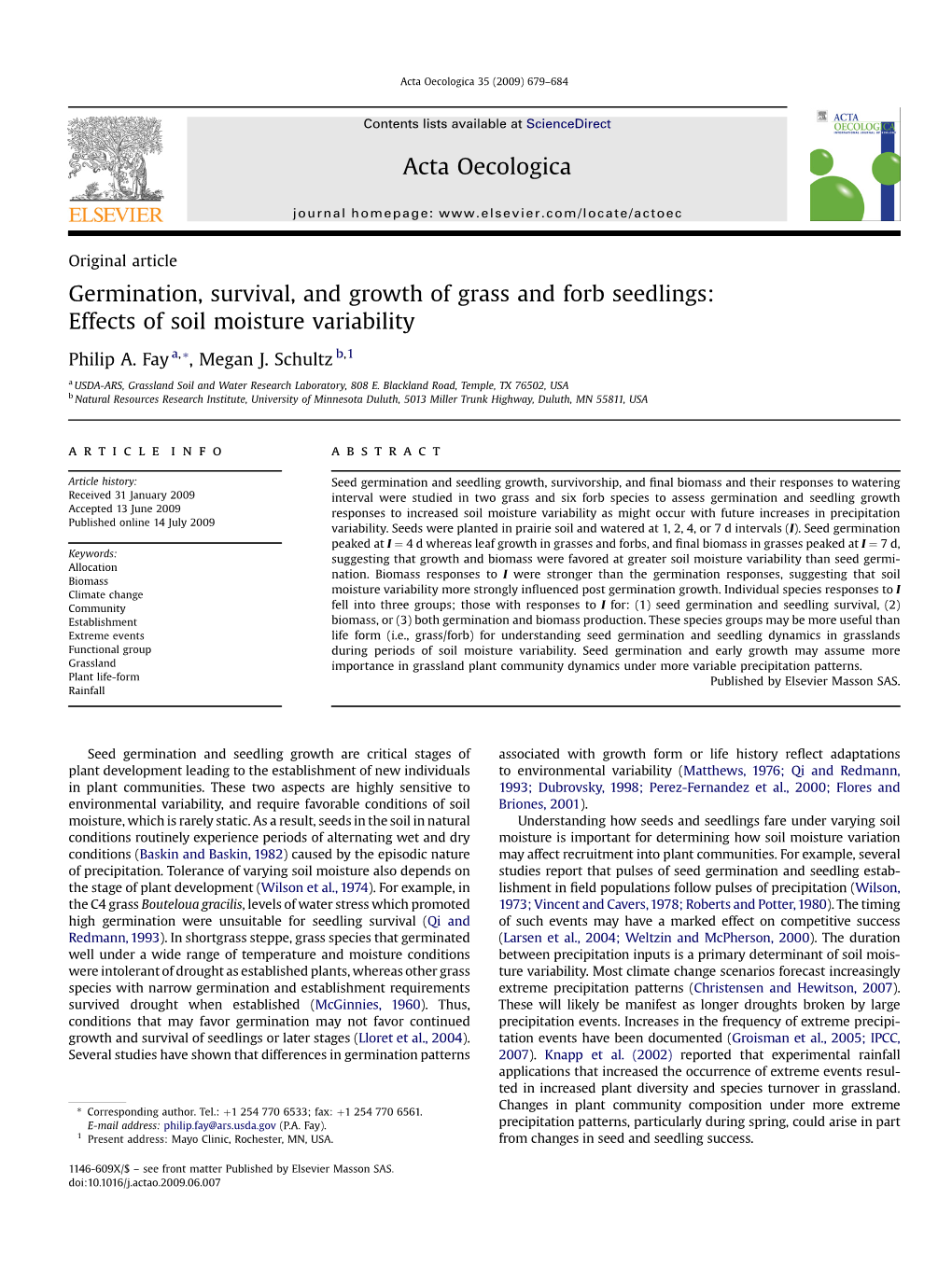 Germination, Survival, and Growth of Grass and Forb Seedlings: Effects of Soil Moisture Variability