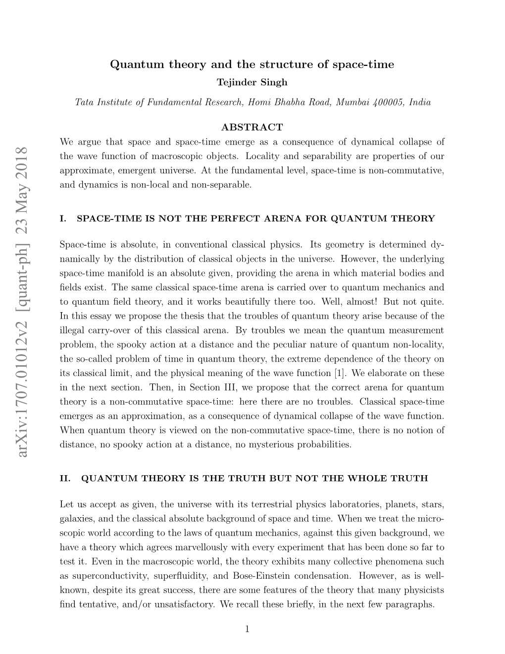 Quantum Theory and the Structure of Space-Time