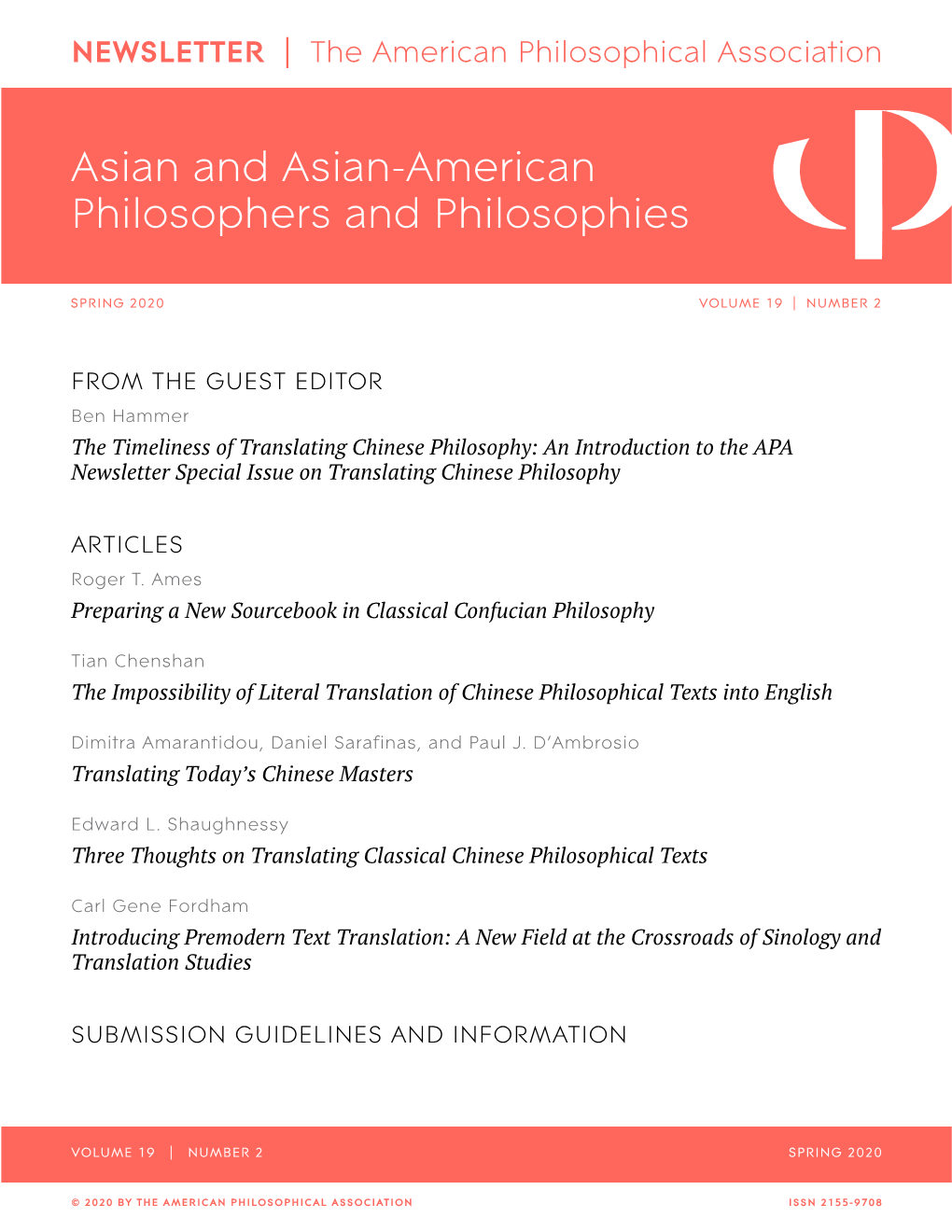 APA NEWSLETTER on Asian and Asian-American Philosophers and Philosophies