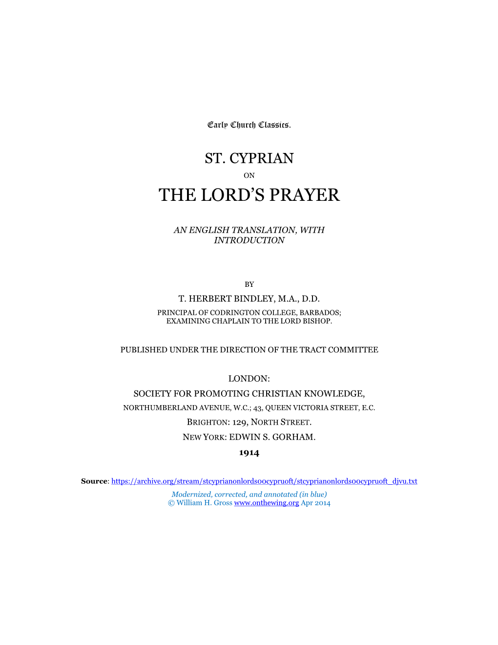 Cyprian on the Lord’S Prayer